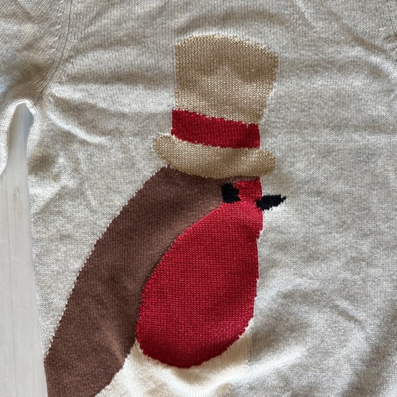Boden Gray Sweater with Bird Design and Red Trim - Picture 2 of 6
